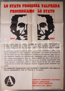 Materiale pubblicitario d’epoca 1980 MILANO Comitato Anarchico VALPREDA  Processiamo lo Stato AUTOGRAFO 2 1