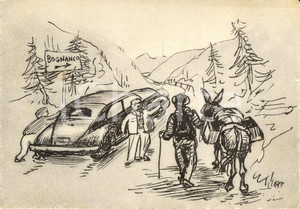 Cartolina originale da collezione 1952 BOGNANCO VB Vignetta sulla prodigiosa acqua di Bognanco ILLUSTRATA FG VG 1