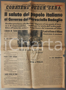 Giornale, rivista storica 1943 WW2 CORRIERE DELLA SERA  POMERIGGIO Governo del maresciallo Badoglio 1
