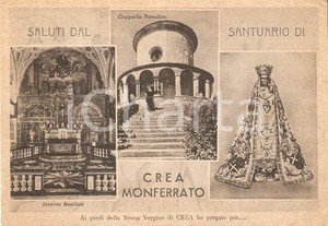 Cartolina originale da collezione 1953 SERRALUNGA DI CREA (AL) Vedutine del Santuario *Cartolina FG VG 1