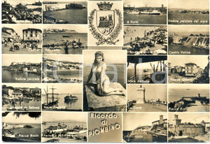 Cartolina originale da collezione 1960 PIOMBINO (LI) Vedutine PORTO Piazza BOVIO TORRIONE nave AETHALIA *ANIMATA 1
