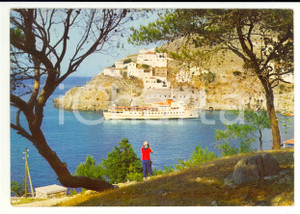 Cartolina originale da collezione 1973 ISOLA D IDRA GRECIA Veduta panoramica con battello Cartolina ANIMATA FG 1