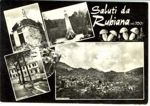 Cartolina originale da collezione 1961 RUBIANA (TO) Vedutine con Monumento Caduti e TURRIS EBURNEA *Cartolina VG 1