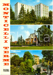 Cartolina originale da collezione 1970 MONTICELLI TERME (PR) Vedutine con chiesa parrocchiale *Cartolina FG VG 1
