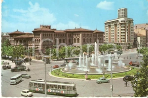 Cartolina originale da collezione 1963 ZARAGOZA SPAGNA Plaza de Paraiso e tram con insegna MARTINI Cartolina FG 1