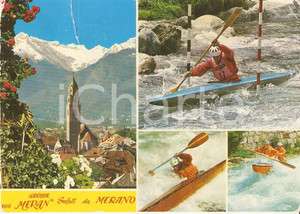 Cartolina originale da collezione 1980 ca MERANO BZ Rafting nel torrente Passirio Cartolina FG VG 1