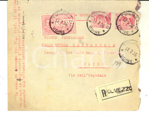 Cartolina originale da collezione 1926 STORIA POSTALE Busta TOLMEZZO per UDINE Espresso floreale cent. 70 + 60 1