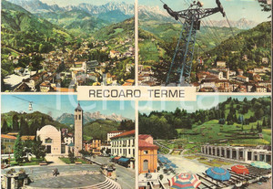 Cartolina originale da collezione 1975 ca RECOARO TERME VI Nonno e nipote sul sagrato della chiesa Cartolina FG 1