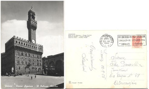Cartolina originale da collezione 1956 FIRENZE Palazzo Vecchio Cartolina TIMBRO XIII Conferenza STRESA 1