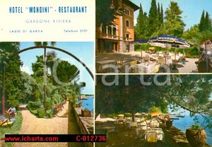 Cartolina originale da collezione 1970 ca. GARDONE RIVIERA BS Vedutine Hotel MONDINI Animata FG NV 1