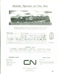 Materiale pubblicitario d’epoca 1975 ca CANADIAN RAILWAYS Locomotiva Northern Type Class U2 Scheda tecnica 1