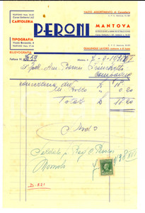 Documento originale, autentico 1938 MANTOVA Cartoleria e tipografia PERONI Fattura intestata per cancelleria 1