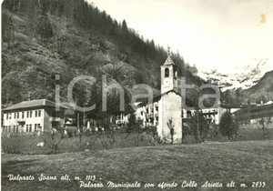 Cartolina originale da collezione 1953 VALPRATO SOANA (TO) Palazzo municipale con Colle ARIETTA *Cartolina FG VG 1