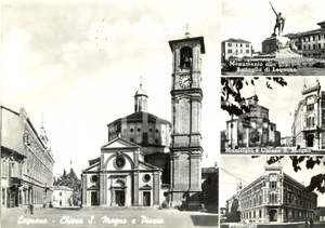Cartolina originale da collezione 1958 LEGNANO MI Vedutine Chiesa SAN MAGNO e Monumento DELLA BATTAGLIA FG VG 1