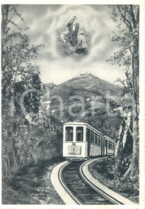 Cartolina originale da collezione 1954 GENOVA Treno in corsa Monte FIGOGNA Santuario NOSTRA SIGNORA della GUARDIA 1
