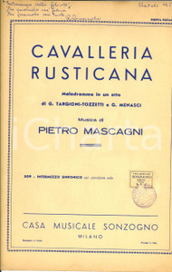 Oggetto da collezione cartaceo 1952 Pietro MASCAGNI Cavalleria rusticana  Intermezzo per pianoforte Spartito 1