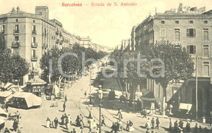 Cartolina originale da collezione 1925 ca BARCELONA E Ronda de Sant Antonio con carrozze Cartolina animata FP NV 1