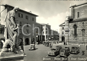 Cartolina originale da collezione 1955 GROSSETO Piazza DANTE e Corso CARDUCCI Cartolina ANIMATA con auto FG VG 1
