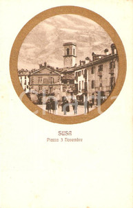 Cartolina originale da collezione 1930 ca SUSA TO Piazza III NOVEMBRE Animata con campanile Cartolina FP NV 1