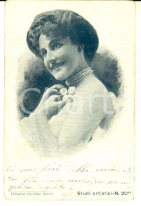 Cartolina originale da collezione 1903 TEATRO Attrice con fiore e collana di perle *Cartolina BIDERI nÂ° 208 1
