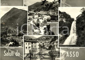 Cartolina originale da collezione 1957 ASSO (CO) Vedutine stazione ferroviaria e cascata VALATEGNA *Cartolina FG 1