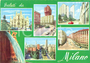 Cartolina originale da collezione 1966 MILANO Vedutine del DUOMO e della torre VELASCA Cartolina VINTAGE FG VG 1