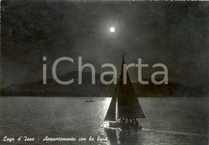 Cartolina originale da collezione 1955 ca LAGO D'ISEO (BS) Veduta lagunare barche e luna piena *Cartolina animata 1