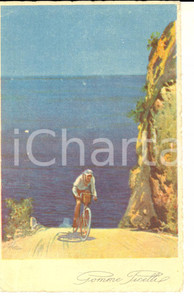 Cartolina originale da collezione 1920 ca Ciclista in salita con gomme PIRELLI *Cartolina pubblicitaria VINTAGE 1