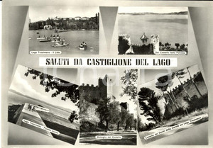 Cartolina originale da collezione 1962 CASTIGLIONE DEL LAGO (PG) Vedutine Lago TRASIMENO e castello *Cartolina VG 1