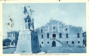 Cartolina originale da collezione 1957 PORTOGRUARO VE Monumento ai caduti e Palazzo COMUNALE Cartolina FP VG 1