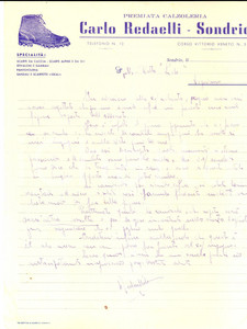 Manoscritto, lettera originale 1945 SONDRIO Calzoleria Carlo REDAELLI in ritardo con i pagamenti *Lettera 1