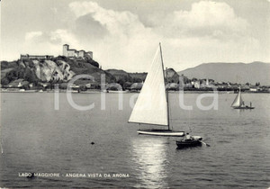 Cartolina originale da collezione 1950 ca ARONA NO Veduta ANGERA con ROCCA Cartolina ANIMATA con vela FG NV 1