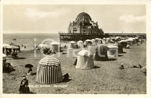 Cartolina originale da collezione 1933 OSTIA LIDO ROMA Spiaggia con ombrelloni e la ROTONDA Cartolina FP VG 1