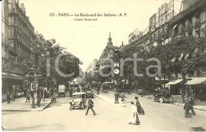 Cartolina originale da collezione 1910 ca PARIS FR Le Boulevard des ITALIENS Cartolina ANIMATA con auto FP NV 1