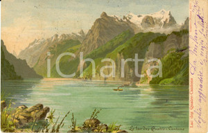 Cartolina originale da collezione 1903 LUCERNA (CH) Il Lago dei QUATTRO CANTONI *Cartolina ANIMATA con barca FP VG 1