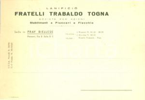 Cartolina originale da collezione 1956 PRAY (BI) Lanificio Fratelli TRABALDO TOGNA *Cartolina commerciale FG VG 1