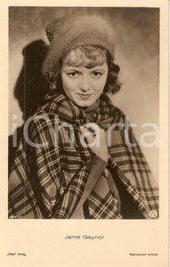 Cartolina originale da collezione 1930 ca CINEMA Actress Janet GAYNOR Portrait with wool hat Cartolina FP NV 1