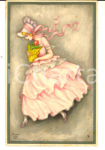 Cartolina originale da collezione 1927 BUDAPEST Una romantica damigella in rosa *Cartolina postale ILLUSTRATA FP 1