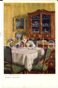 Cartolina originale da collezione 1920 ARTE Rudolf KONOPA Compito scolastico Cartolina ILLUSTRATA FP VG 1