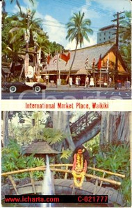 Cartolina originale da collezione 1970 WAIKIKI-HONOLULU (USA) L'International Market Place * Cartolina VINTAGE 1