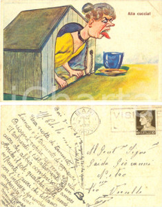Cartolina originale da collezione 1941 BARI Donna alla cuccia! *Cartolina satirica da amante abbandonata FP 1