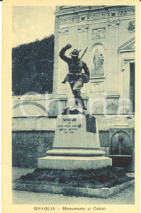 Cartolina originale da collezione 1930 ca GRAGLIA BI Monumento ai Caduti PRIMA GUERRA MONDIALE Cartolina FP NV 1