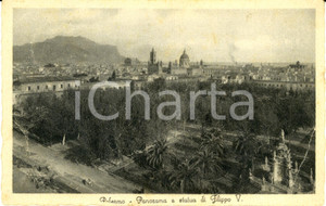 Cartolina originale da collezione 1930 PALERMO Panorama parco Palazzo Reale con statua FILIPPO V *Cartolina FP VG 1