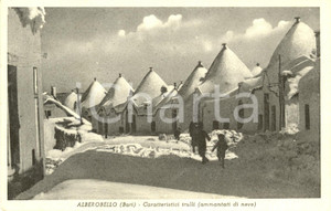 Cartolina originale da collezione 1952 ALBEROBELLO BA Caratteristici trulli ammantati di neve Cartolina ill. FP 1