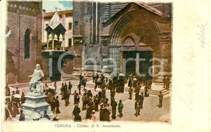 Cartolina originale da collezione 1903 VERONA Esterno della chiesa di SANT'ANASTASIA *Cartolina animata FP VG 1