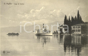 Cartolina originale da collezione 1913 PUNTA SAN VIGILIO (VR) LAGO DI GARDA Veduta con battello e albergo *FP VG 1