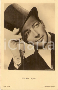 Cartolina originale da collezione 1935 ca CINEMA Attore Robert TAYLOR Ritratto con cilindro *Cartolina FP NV 1