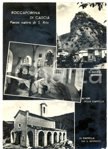 Cartolina originale da collezione 1950 ca CASCIA PG Frazione ROCCAPORENA Sacro Scoglio e Cappella FG NV 1