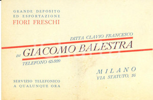 Materiale pubblicitario d’epoca 1950 ca MILANO Ditta CLAVIO Francesco di Giacomo BALESTRA Fiori *Cartoncino 1