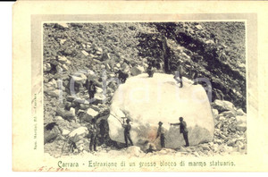 Cartolina originale da collezione 1902 CARRARA Estrazione di un blocco di marmo *Cartolina a Giannino SANVITALE 1